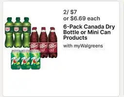Walgreens 6-Pack Canada Dry Bottle or Mini Can Products offer