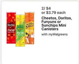 Walgreens Cheetos, Doritos, Funyuns or Sunchips Mini Canisters offer