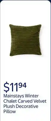 Walmart Mainstays 18 x 18 Winter Chalet Corduroy Carved Velvet Plush Polyester Decorative Pillow offer