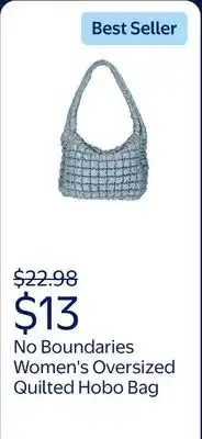 Walmart No Boundaries Women's Oversized Quilted Hobo Bag, Platinum offer