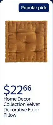 Walmart Home Decor Collection Style House Yellow Velvet Decorative Floor Pillow for Adults offer