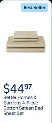 Walmart Better Homes & Gardens 4-Piece 300 Thread Count Almond Biscuit Cotton Sateen Bed Sheet Set offer
