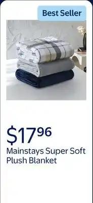 Walmart Mainstays Super Soft Plush Blanket, Neutral Plaid offer