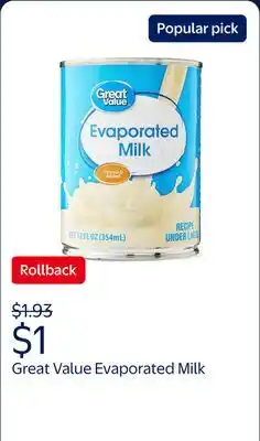 Walmart Great Value Evaporated Milk offer