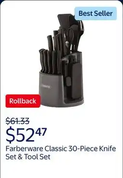 Walmart Farberware Classic 30-Piece Spin-N-Store Rotating Carousel Stainless Steel Knife Set & Tool Set Gray offer