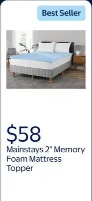 Walmart Mainstays 2 Memory Foam Mattress Topper offer