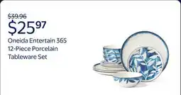 Walmart Oneida Entertain 365 12-Piece Aura Blue & White Porcelain Tableware Set offer