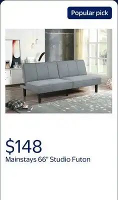 Walmart Mainstays 66 Studio Futon, Gray Linen Upholstery offer