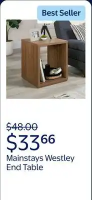 Walmart Mainstays Westley End Table, Warm Walnut Finish offer
