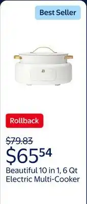 Walmart Beautiful 10 in 1, 6 Qt Electric Multi-Cooker, White Icing by Drew Barrymore offer
