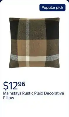 Walmart Mainstays 18 x 18 Rustic Plaid Decorative Pillow For Adults, Multi-Colored offer