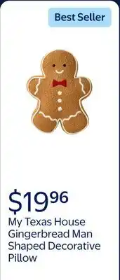 Walmart My Texas House 16 x 12 Gingerbread Man Shaped Decorative Pillow offer