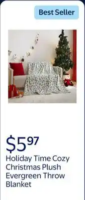 Walmart Holiday Time Cozy Christmas Plush Evergreen Throw Blanket, Standard Size, All Ages offer