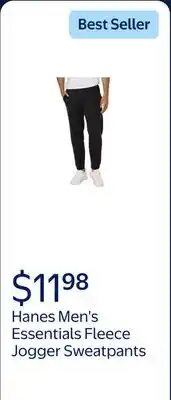 Walmart Hanes Men's & Big Men's Essentials Fleece Jogger Sweatpants offer