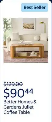 Walmart Better Homes & Gardens Juliet Coffee Table, Light Honey Finish offer