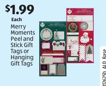 Aldi Merry Moments Peel and Stick Gift Tags or Hanging Gift Tags offer