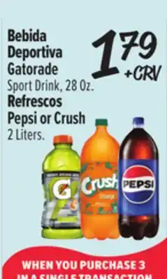 El Super Gatorade Sport Drink, 28 Oz., Pepsi or Crush 2 Liters offer