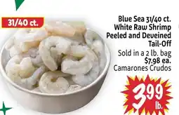 Foodmaxx Blue Sea 31/40 ct. White Raw Shrimp Peeled and Deveined Tail-Off offer