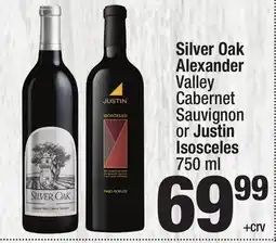 Super King Markets Silver Oak Alexander Valley Cabernet Sauvignon or Justin Isosceles offer