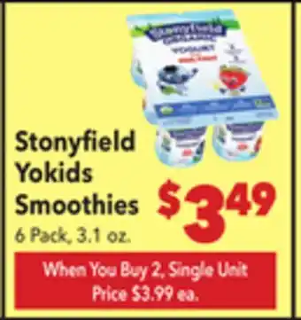 Vallarta Supermarkets Stonyfield Yokids Smoothies offer