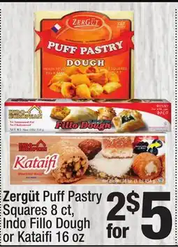 Super King Markets Zergüt Puff Pastry Squares 8 ct, Indo Fillo Dough or Kataifi 16 oz offer