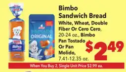 Vallarta Supermarkets Bimbo Sandwich Bread offer