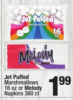 Super King Markets Jet Puffed Marshmallows 16 oz or Melody Napkins 360 ct offer
