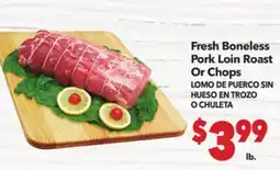 Vallarta Supermarkets Fresh Boneless Pork Loin Roast Or Chops | LOMO DE PUERCO SIN HUESO EN TROZO O CHULETA offer