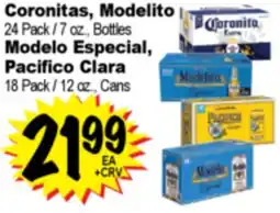 Superior Grocers Coronitas, Modelito 24 Pack / 7 oz., Bottles Modelo Especial, Pacifico Clara 18 Pack / 12 oz., Cans offer