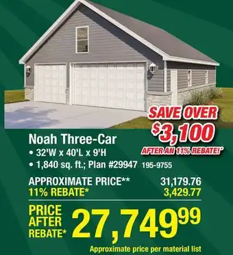 Menards Noah Three-Car offer