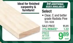 Menards 1 x 4 x 8' PINE Select offer