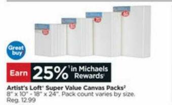 Michaels Artist's Loft Super Value Canvas Packs offer