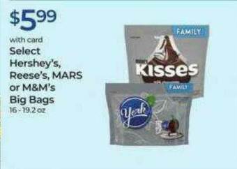 Rite Aid Select Hershey's Reese's Mars Or M&m's Big Bags offer