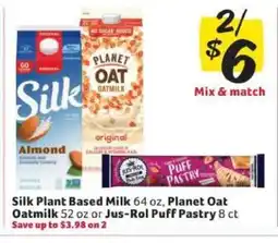 Winn Dixie Silk Plant Based Milk, Planet Oat Oatmilk, Jus-Rol Puff Pastry offer