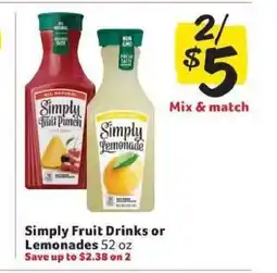 Winn Dixie Simply Fruit Drinks or Lemonades offer