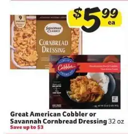 Winn Dixie Great American Cobbler or Savannah Cornbread Dressing offer
