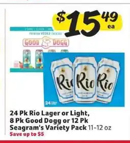 Winn Dixie 24 Pk Rio Lager or Light, 8 Pk Good Dogg or 12 Pk Seagram's Variety Pack offer