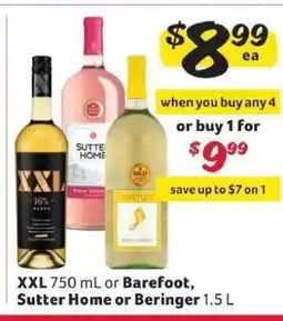 Winn Dixie XXL 750 mL or Barefoot, Sutter Home or Beringer 1.5 L offer
