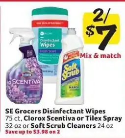 Winn Dixie SE Grocers Disinfectant Wipes, Clorox Scentiva or Tilex Spray, Soft Scrub Cleaners offer