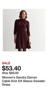 Kohl's Women's Sandra Darren Cable Knit 3/4 Sleeve Sweater Dress offer