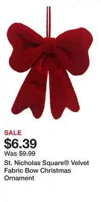 Kohl's St. Nicholas Square Velvet Fabric Bow Christmas Ornament offer