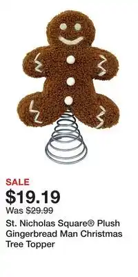 Kohl's St. Nicholas Square Plush Gingerbread Man Christmas Tree Topper offer
