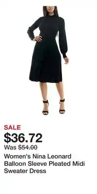 Kohl's Women's Nina Leonard Balloon Sleeve Pleated Midi Sweater Dress offer