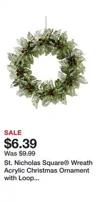Kohl's St. Nicholas Square Wreath Acrylic Christmas Ornament with Loop for Hanging offer