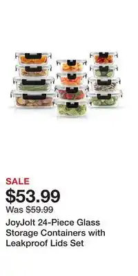 Kohl's JoyJolt 24-Piece Glass Storage Containers with Leakproof Lids Set offer