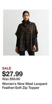 Kohl's Women's Nine West Leopard Feather-Soft Zip Topper offer