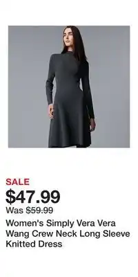 Kohl's Women's Simply Vera Vera Wang Crew Neck Long Sleeve Knitted Dress offer