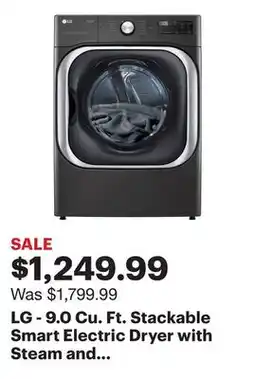 Best Buy LG - 9.0 Cu. Ft. Stackable Smart Electric Dryer with Steam and Built-In Intelligence - Black Steel offer