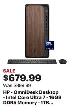 Best Buy HP - OmniDesk Desktop - Intel Core Ultra 7 - 16GB DDR5 Memory - 1TB SSD - Dark Wood offer