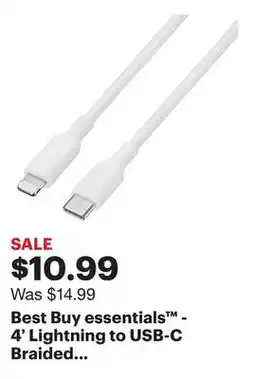 Best Buy Best Buy essentials - 4' Lightning to USB-C Braided Charge-and-Sync Cable - White offer